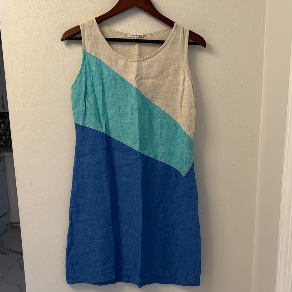 Mario Romano Linen Shift Dress Size Small Sleeveless Colorblock Made in Italy - Picture 2 of 11